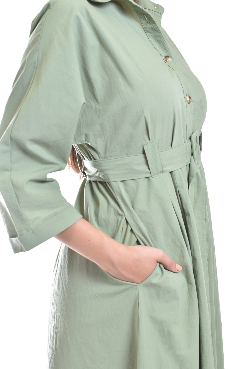 Foto 5 pulgar | Vestido Camisero Con Cinto Roman Fashion /juvenil, 3827-p (verde Militar)