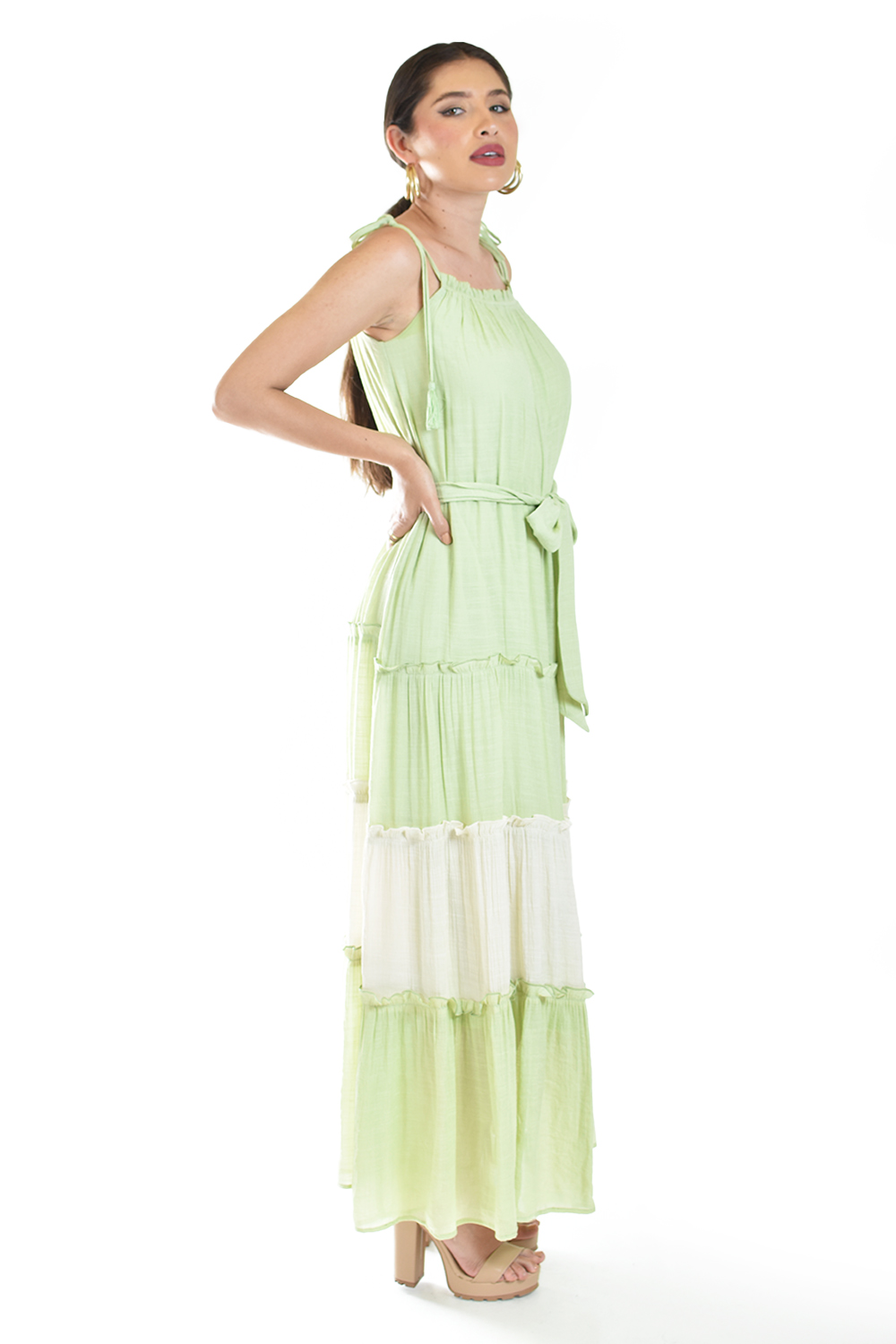 Foto 3 pulgar | Maxi Vestido De Tirante Ajustable Roman Fashion /juvenil, 2586 (pistache)