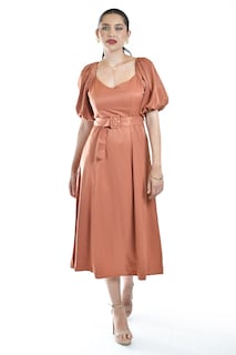 Foto 1 | Vestido Midi De Manga Abullonada Roman Fashion /juvenil, 12515 (chedron)