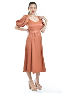 Foto 2 | Vestido Midi De Manga Abullonada Roman Fashion /juvenil, 12515 (chedron)