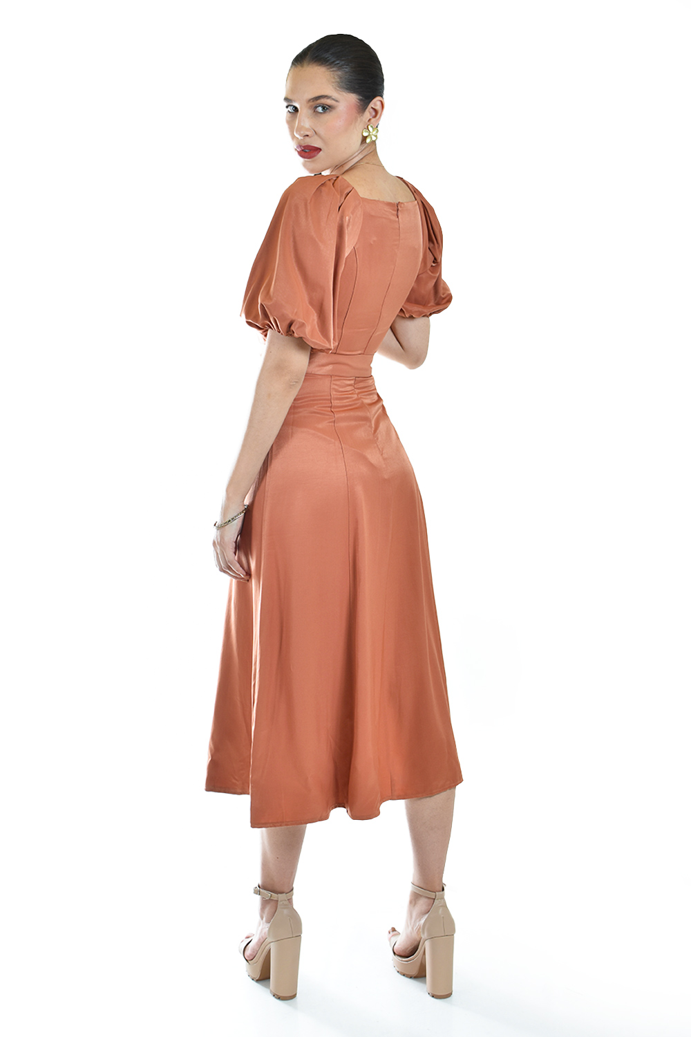 Foto 4 pulgar | Vestido Midi De Manga Abullonada Roman Fashion /juvenil, 12515 (chedron)