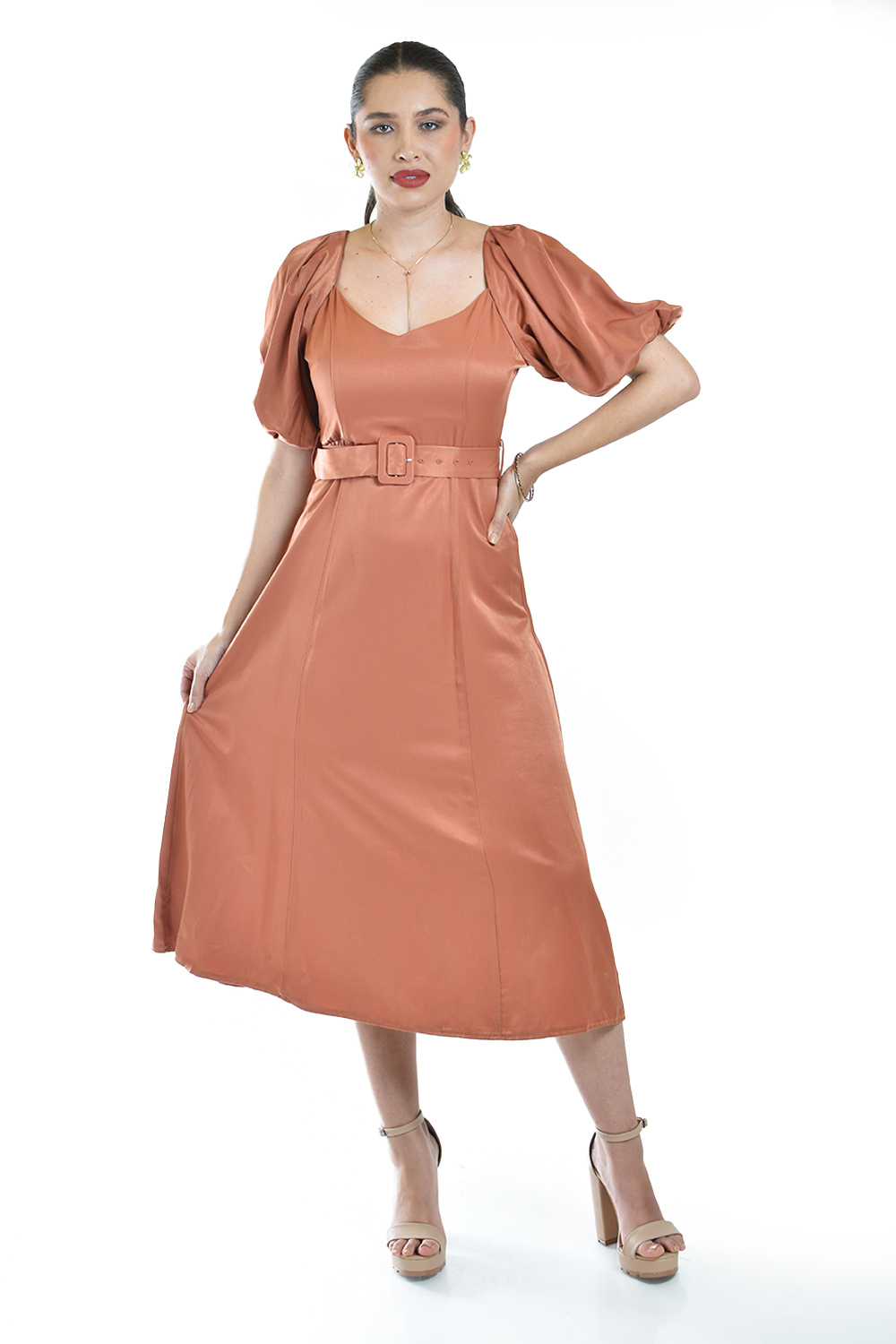 Foto 5 | Vestido Midi De Manga Abullonada Roman Fashion /juvenil, 12515 (chedron)