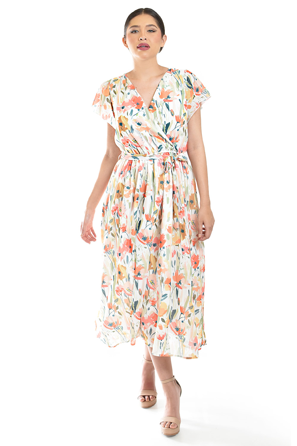 Vestido Midi Con Estampado Floral Roman Fashion /juvenil, 3833 (naranja)