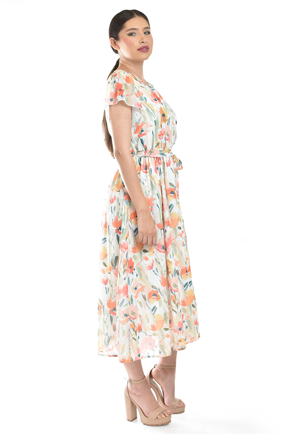Foto 3 pulgar | Vestido Midi Con Estampado Floral Roman Fashion /juvenil, 3833 (naranja)