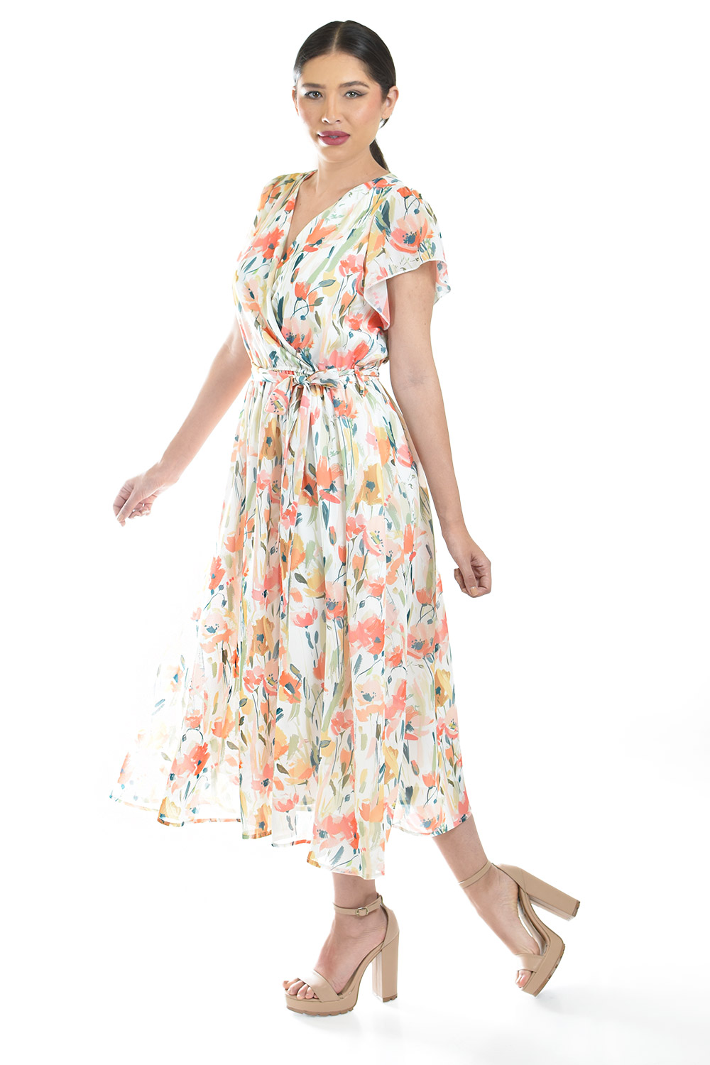 Foto 6 pulgar | Vestido Midi Con Estampado Floral Roman Fashion /juvenil, 3833 (naranja)