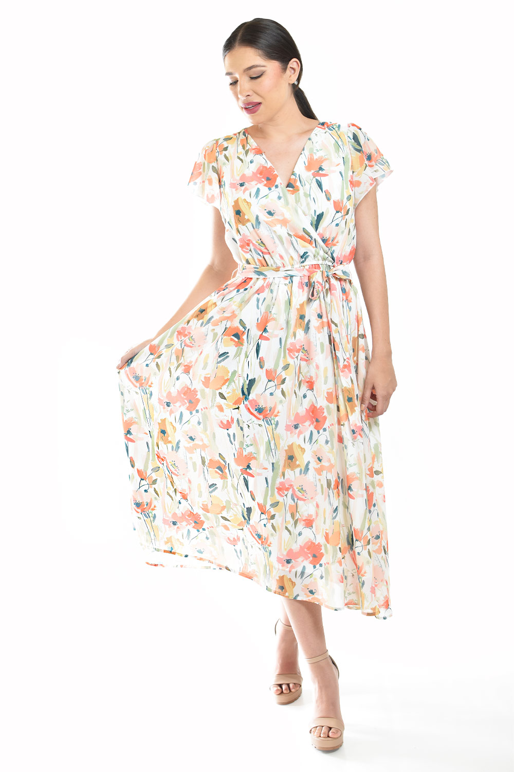 Foto 7 pulgar | Vestido Midi Con Estampado Floral Roman Fashion /juvenil, 3833 (naranja)