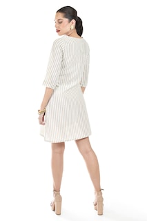 Foto 3 | Vestido De Lino A Rayas Roman Fashion /juvenil, 4085 (líneas Beige)