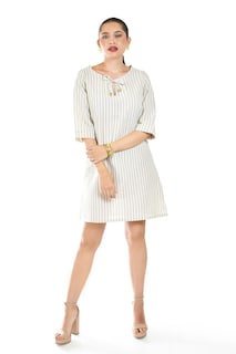 Foto 5 | Vestido De Lino A Rayas Roman Fashion /juvenil, 4085 (líneas Beige)