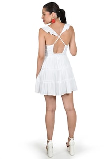 Foto 3 | Vestido Con Detalle De Volantes Roman Fashion /juvenil, 5467 (blanco)