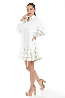 Foto 2 | Vestido Camisero Con Olanes Roman Fashion /juvenil, 11787 (blanco)