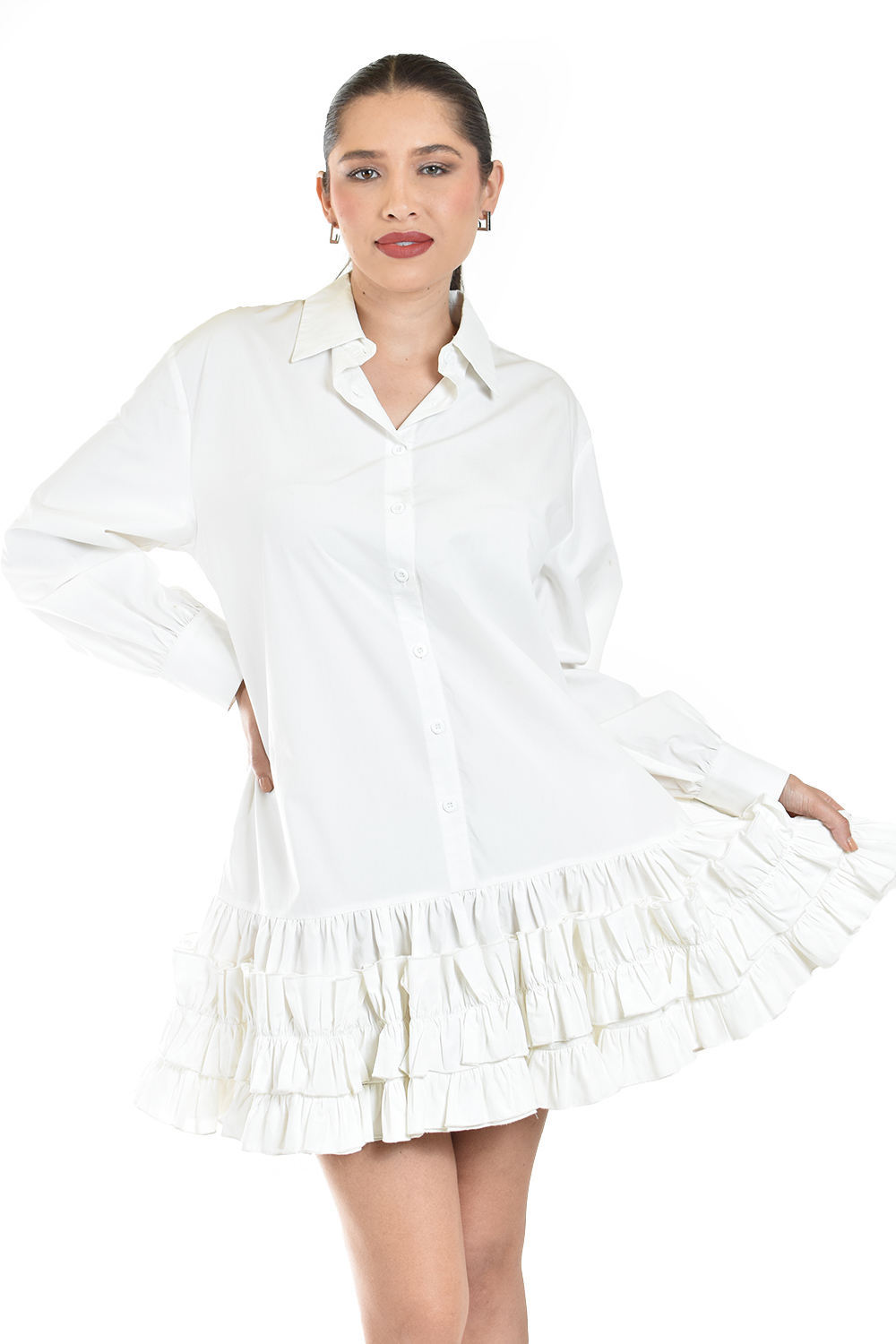 Foto 6 pulgar | Vestido Camisero Con Olanes Roman Fashion /juvenil, 11787 (blanco)