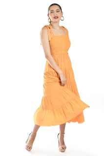 Foto 2 | Vestido Midi Con Detalle Smock Roman Fashion /juvenil, 30105 (naranja)