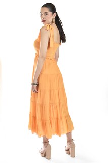 Foto 3 | Vestido Midi Con Detalle Smock Roman Fashion /juvenil, 30105 (naranja)