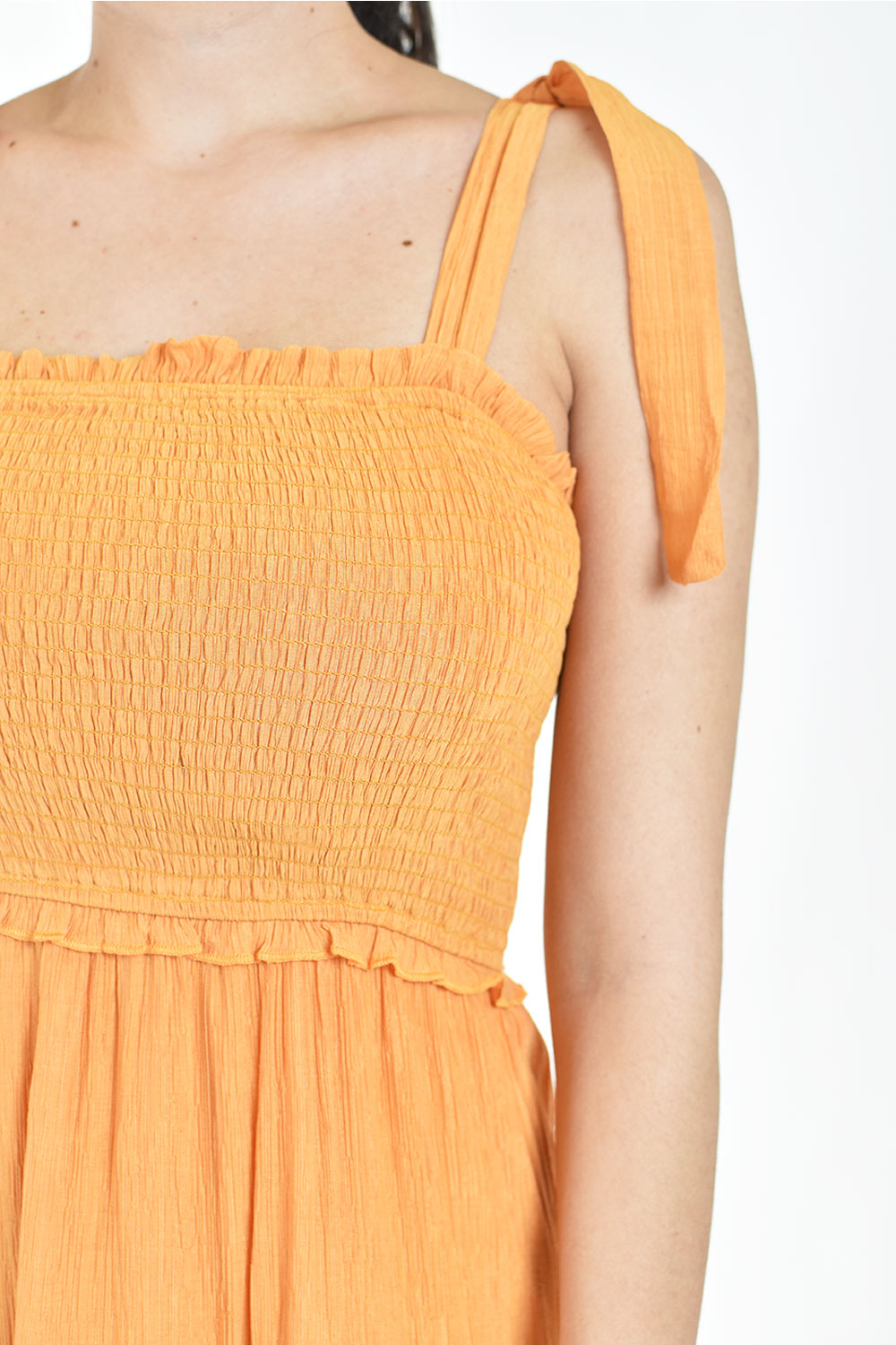 Foto 5 pulgar | Vestido Midi Con Detalle Smock Roman Fashion /juvenil, 30105 (naranja)