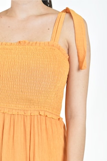 Foto 4 | Vestido Midi Con Detalle Smock Roman Fashion /juvenil, 30105 (naranja)