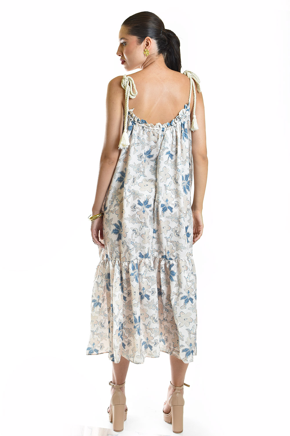 Foto 4 pulgar | Vestido Con Tirantes De Cuerda Roman Fashion /juvenil, 8093 (arena / Flores)