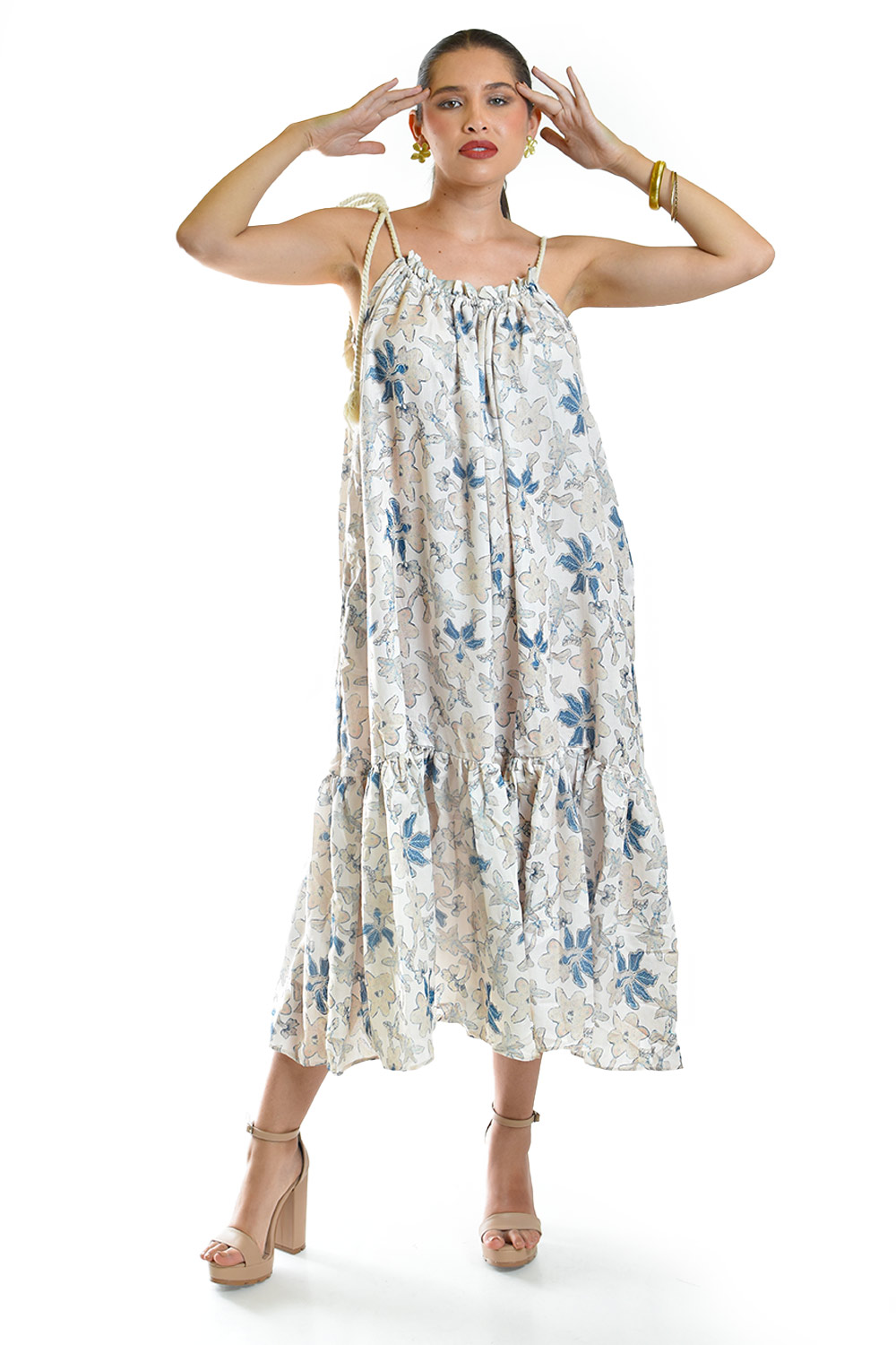 Foto 6 pulgar | Vestido Con Tirantes De Cuerda Roman Fashion /juvenil, 8093 (arena / Flores)