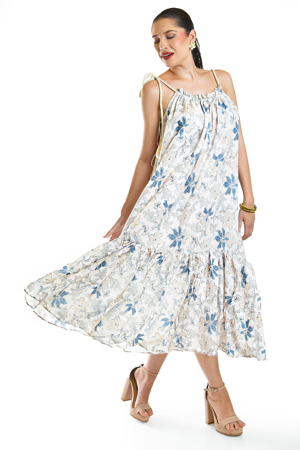 Foto 7 pulgar | Vestido Con Tirantes De Cuerda Roman Fashion /juvenil, 8093 (arena / Flores)
