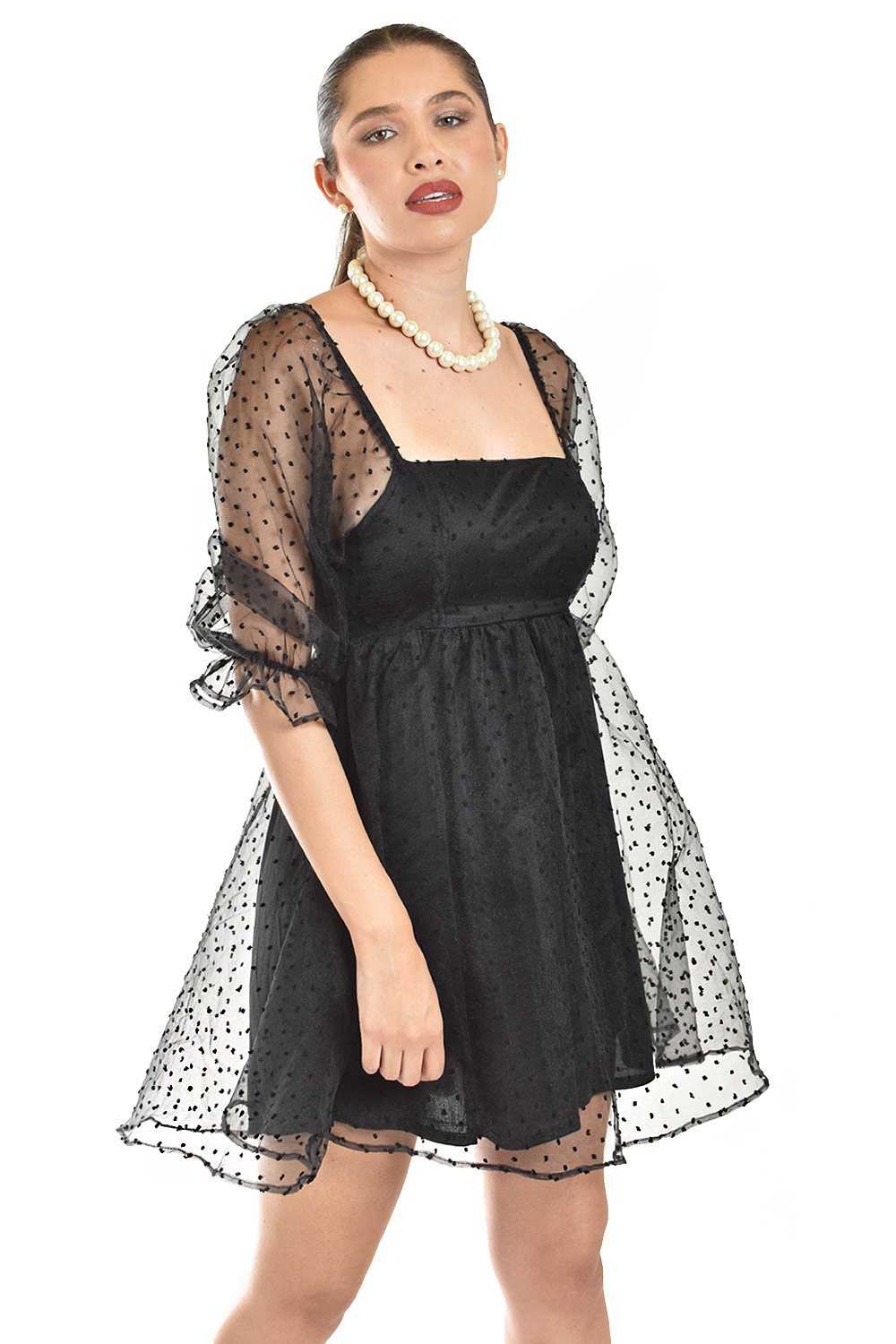 Vestido De Tul Con Lunares Roman Fashion/juvenil, 892 (negro)