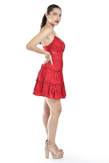 Foto 2 | Vestido Con Encaje Y Volantes Roman Fashion/juvenil, 6261 (rojo)