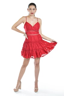 Foto 6 | Vestido Con Encaje Y Volantes Roman Fashion/juvenil, 6261 (rojo)