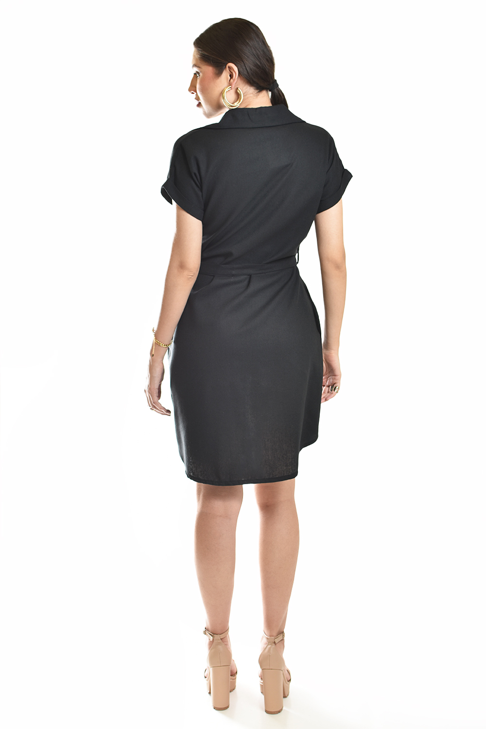 Foto 4 pulgar | Vestido Camisero De Lino Roman Fashion /juvenil, 2336 (negro)