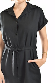 Foto 4 | Vestido Camisero De Lino Roman Fashion /juvenil, 2336 (negro)