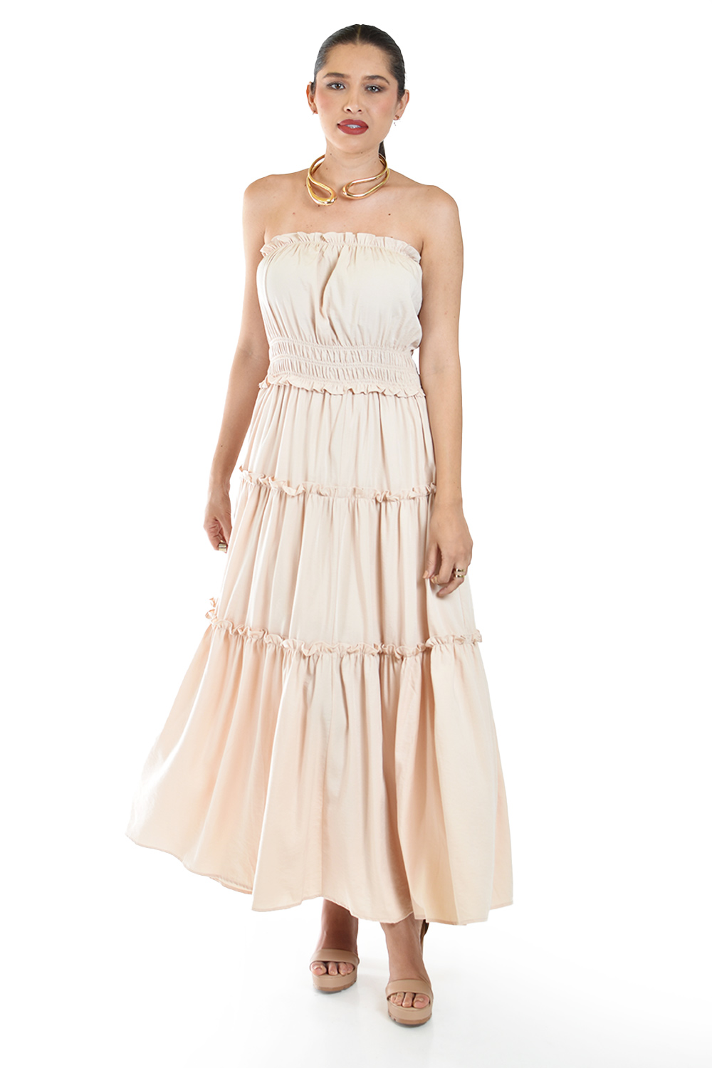 Foto 2 pulgar | Maxi Vestido Strapless Roman Fashion /juvenil, 2781 (beige)