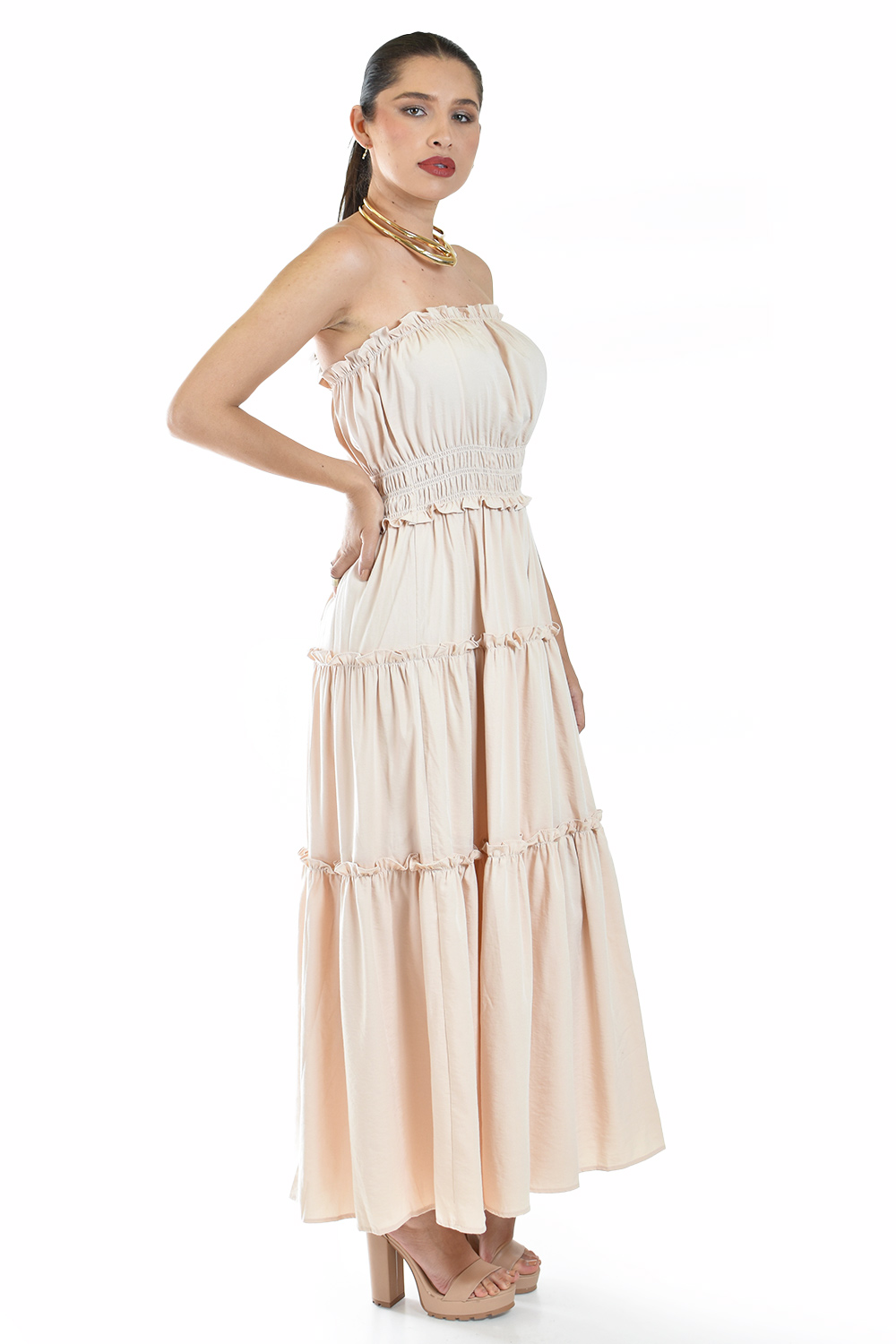 Foto 3 pulgar | Maxi Vestido Strapless Roman Fashion /juvenil, 2781 (beige)