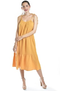Foto 1 | Vestido Midi Con Tirantes Ajustables Roman Fashion /juvenil, 30085 (mostaza)