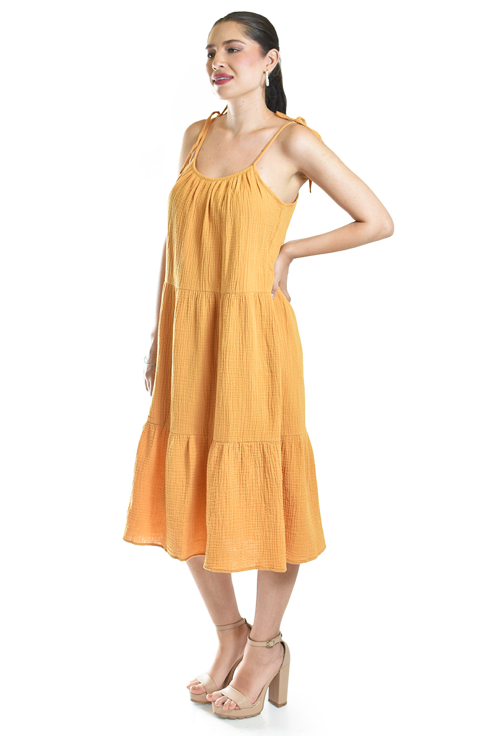 Foto 3 pulgar | Vestido Midi Con Tirantes Ajustables Roman Fashion /juvenil, 30085 (mostaza)