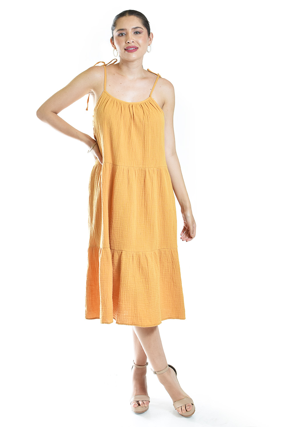 Foto 6 pulgar | Vestido Midi Con Tirantes Ajustables Roman Fashion /juvenil, 30085 (mostaza)
