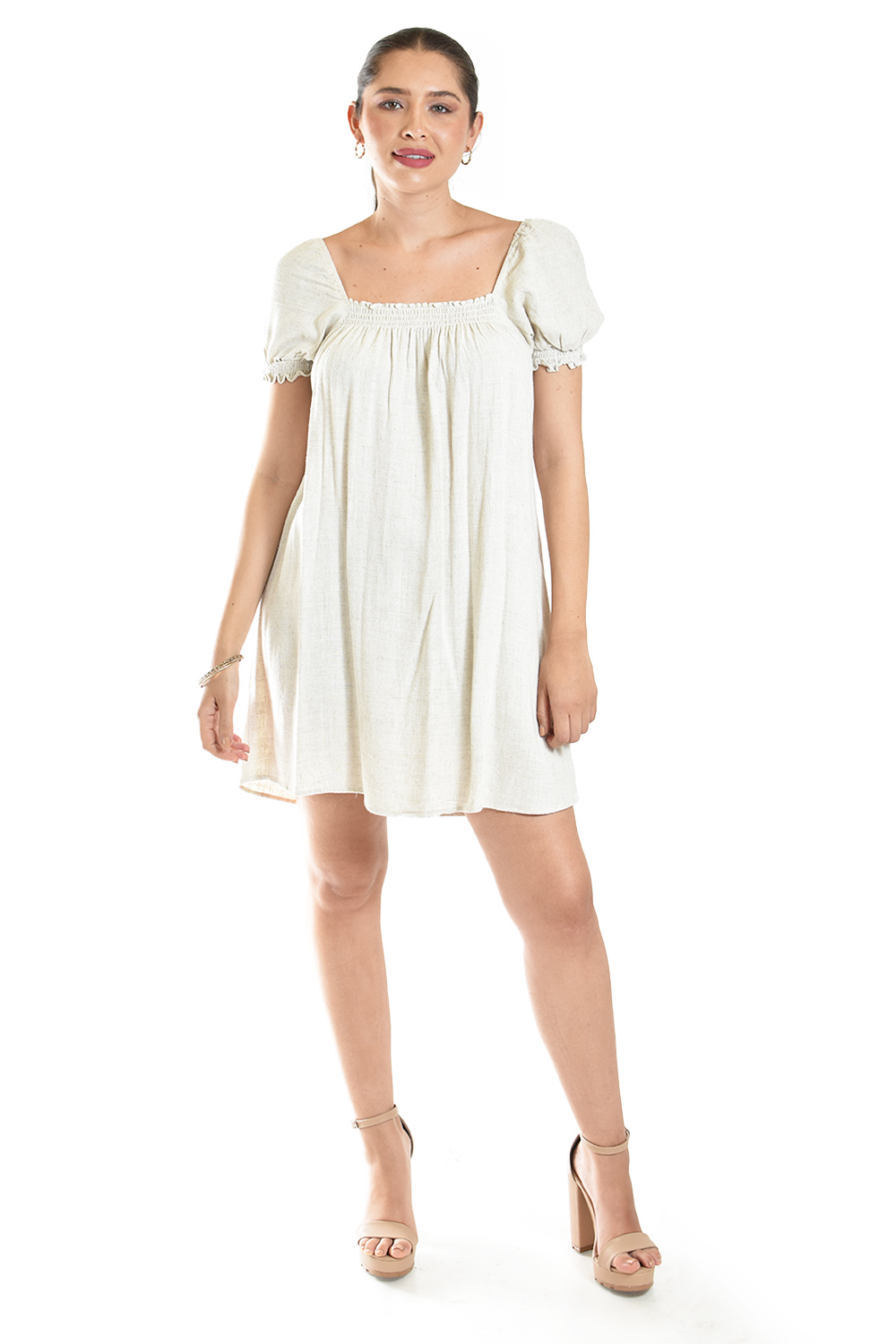 Vestido De Lino Escote Cuadrado Roman Fashion /juvenil, 20372 (arena)