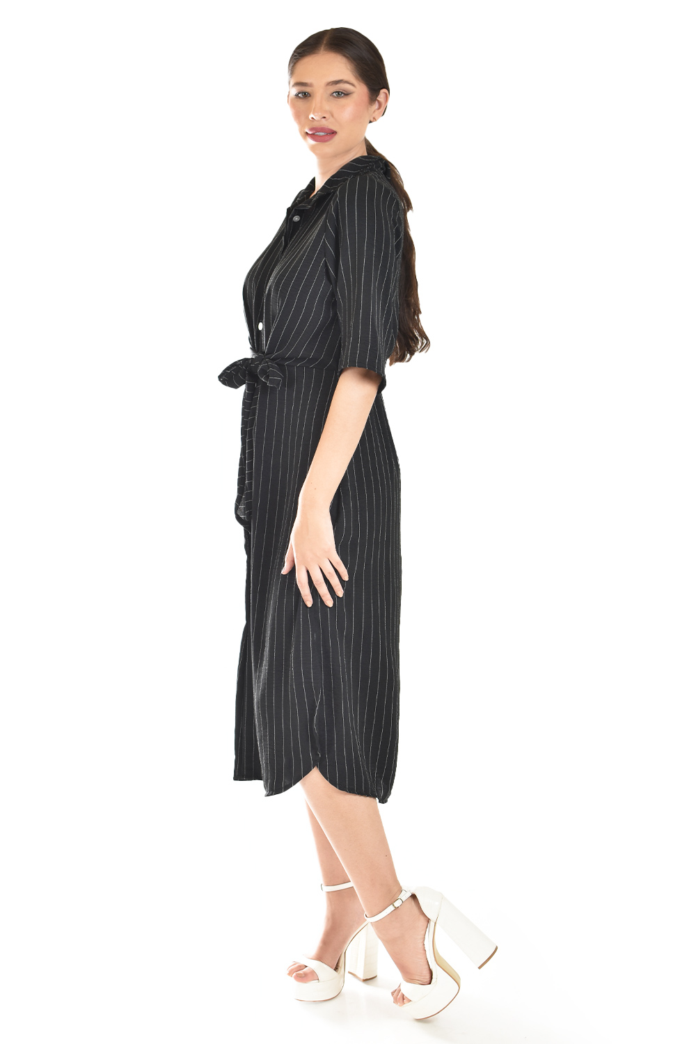 Foto 2 | Vestido Camisero Con Moño Roman Fashion /juvenil, 4341 (negro Lineas)
