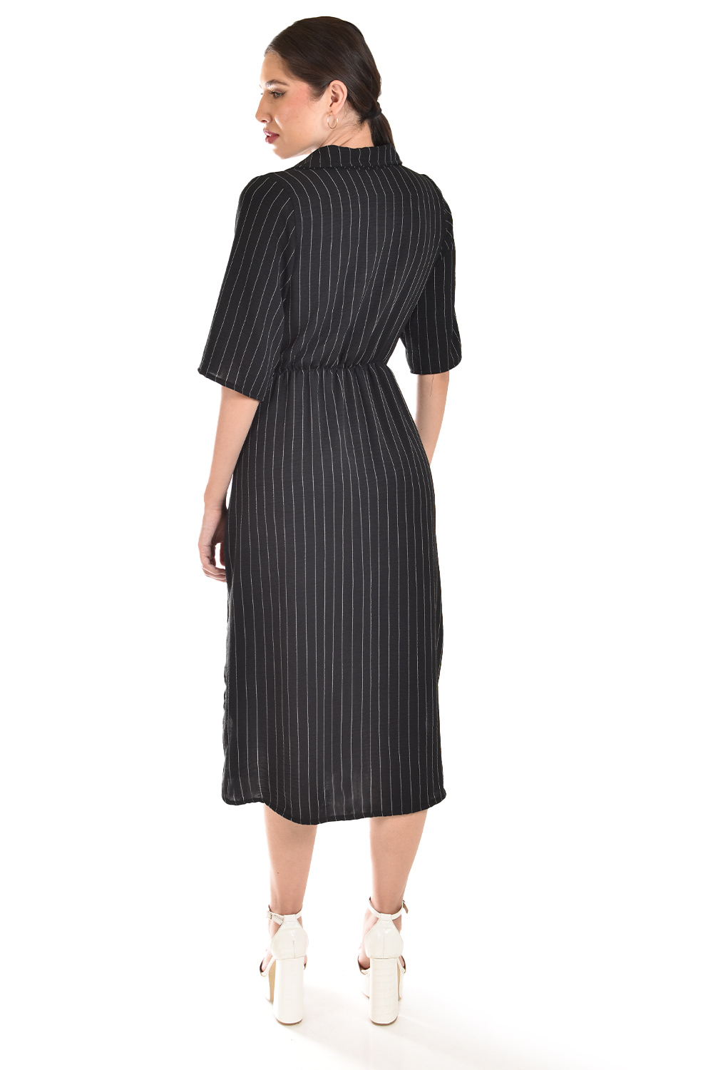Foto 4 pulgar | Vestido Camisero Con Moño Roman Fashion /juvenil, 4341 (negro Lineas)