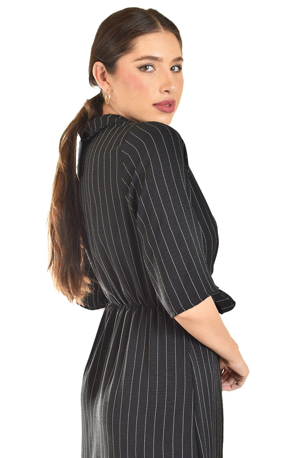 Foto 5 pulgar | Vestido Camisero Con Moño Roman Fashion /juvenil, 4341 (negro Lineas)