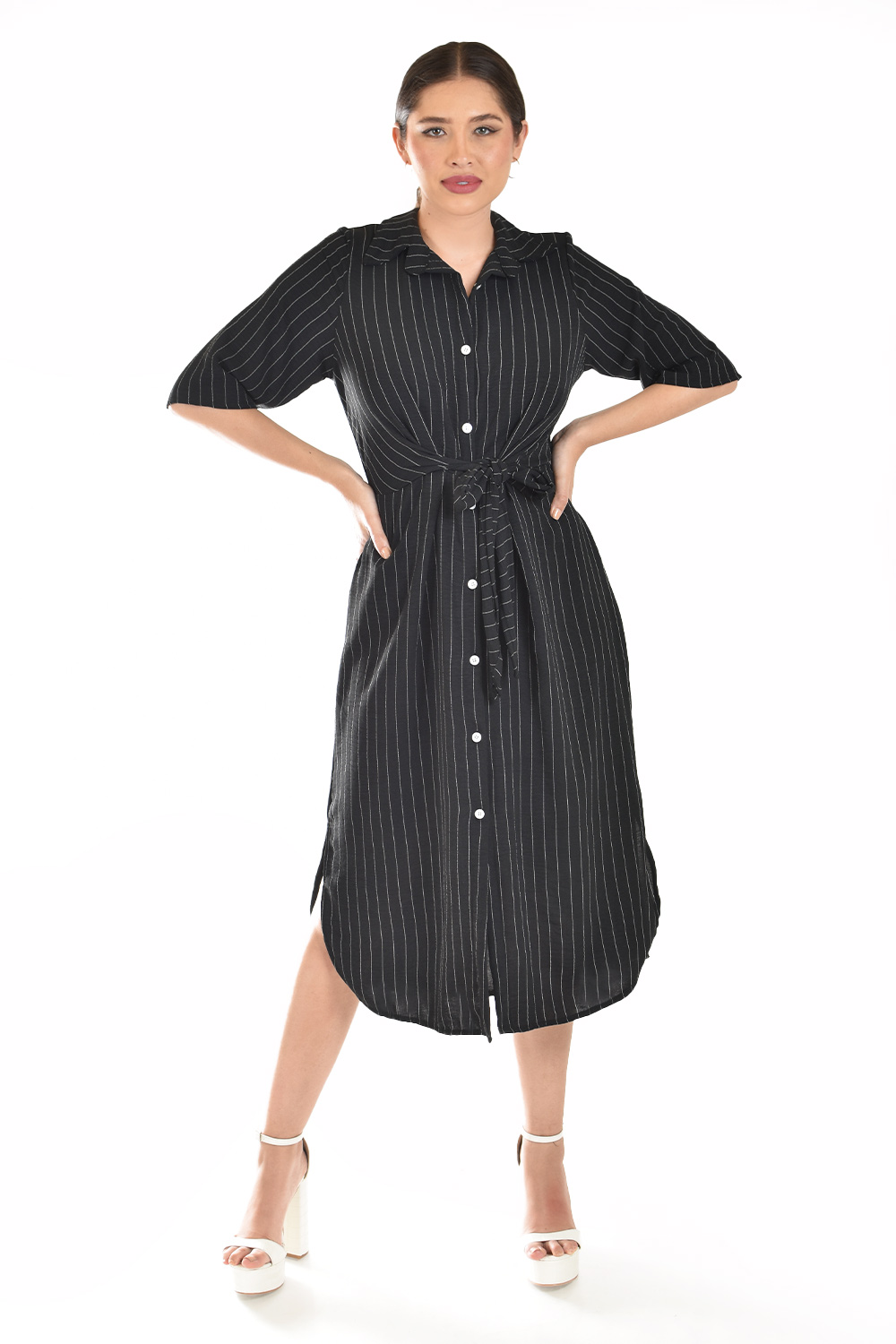 Foto 5 | Vestido Camisero Con Moño Roman Fashion /juvenil, 4341 (negro Lineas)