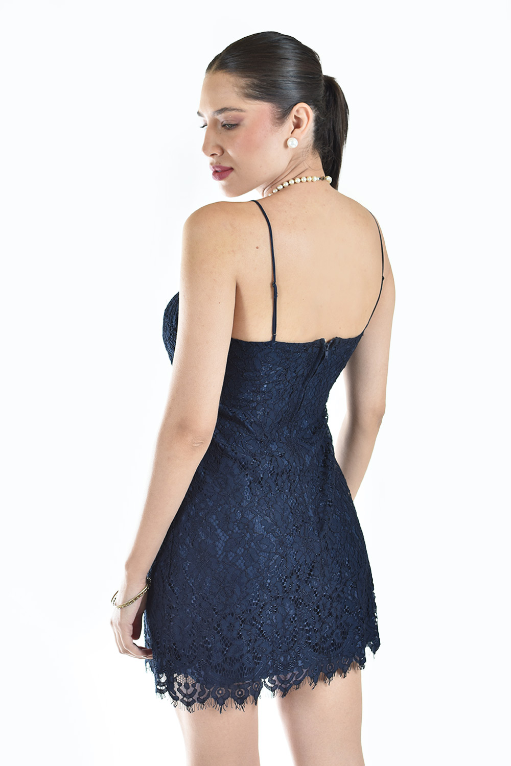 Foto 3 | Vestido Corto De Encaje Roman Fashion /juvenil, 5163 (azul Marino)