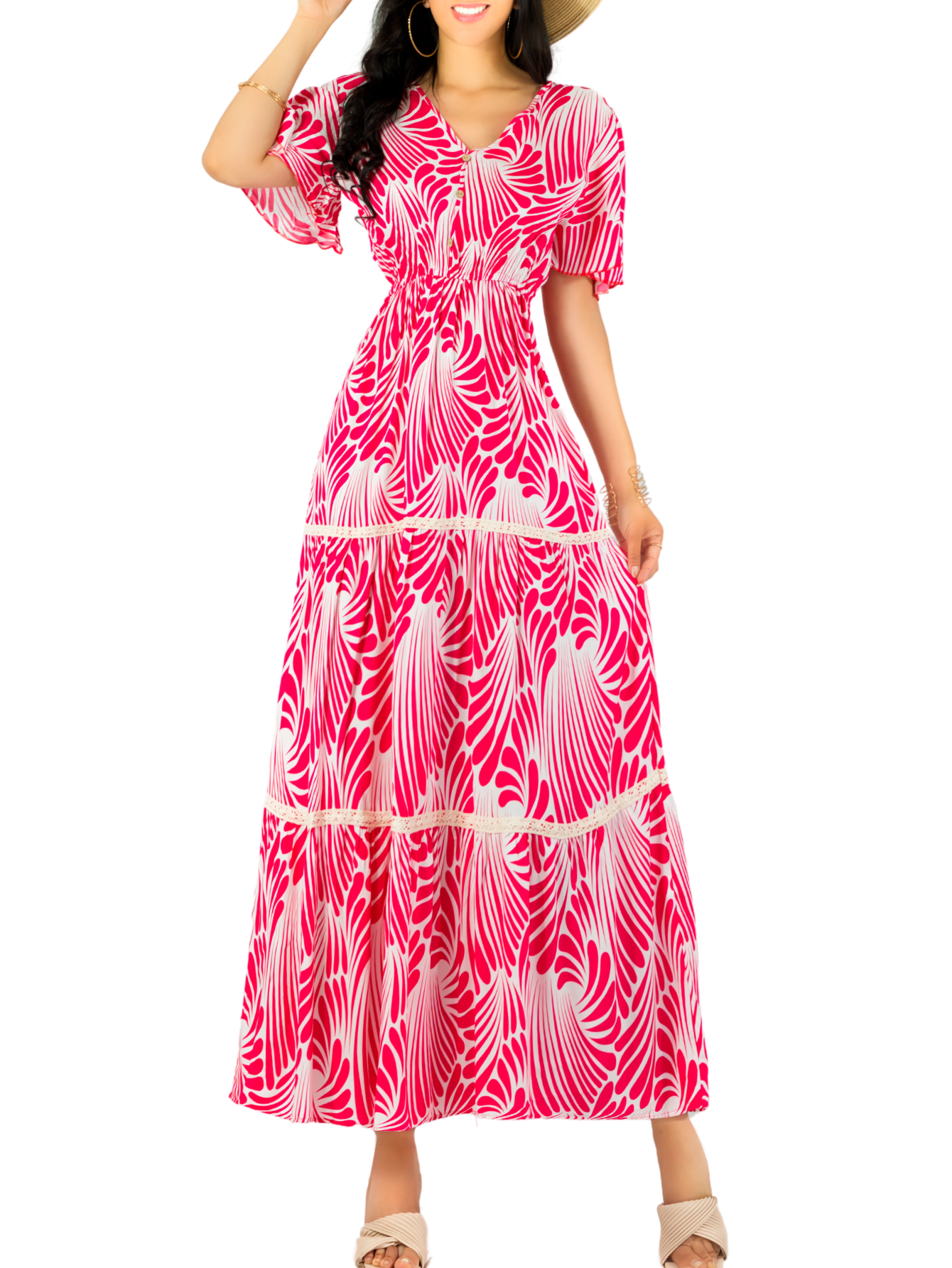 Foto 2 pulgar | Vestido Largo Casual Mujer Fresco Cómodo Ves-1018 Rojo Primavera Verano