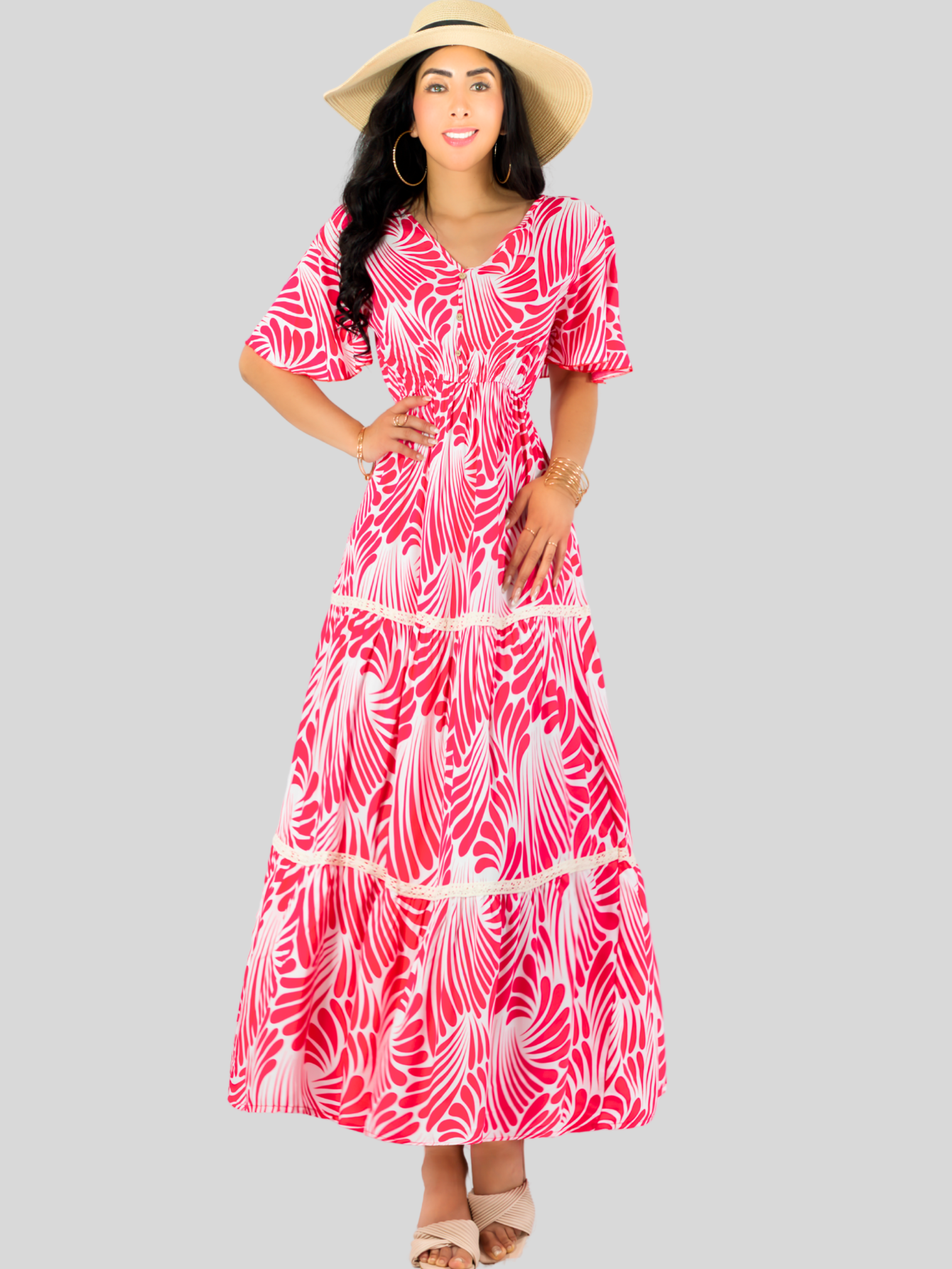 Foto 3 pulgar | Vestido Largo Casual Mujer Fresco Cómodo Ves-1018 Rojo Primavera Verano