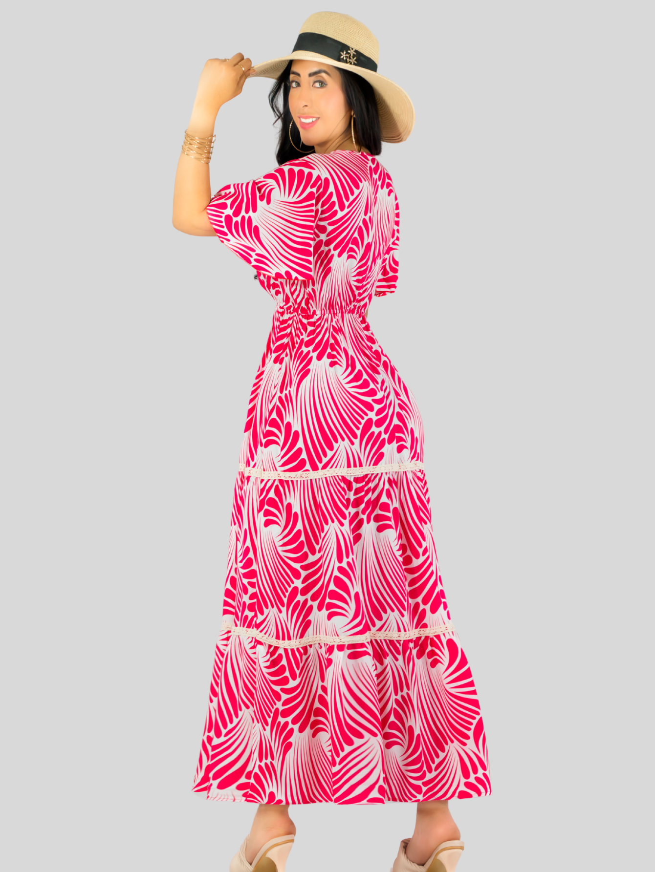 Foto 4 pulgar | Vestido Largo Casual Mujer Fresco Cómodo Ves-1018 Rojo Primavera Verano