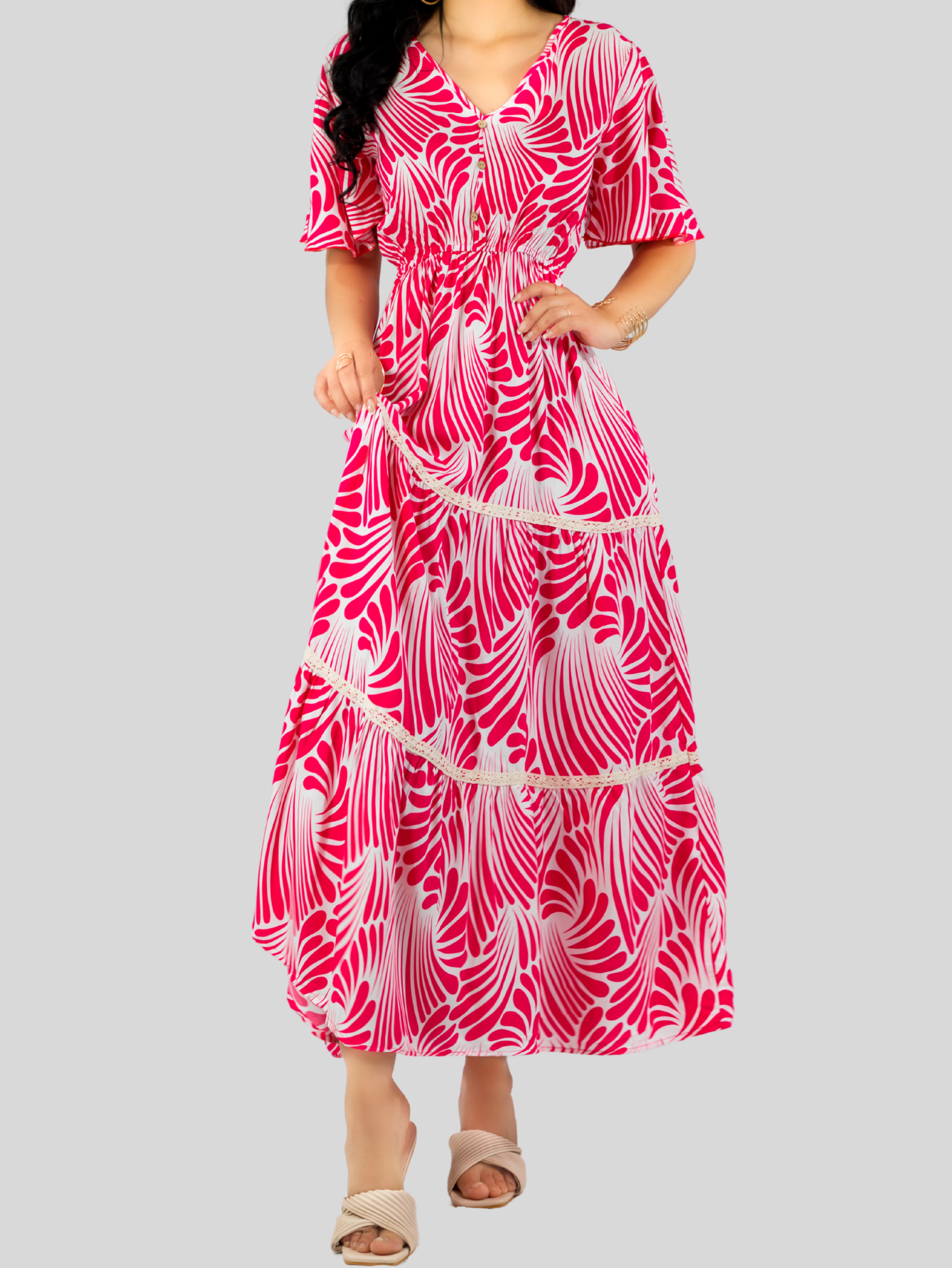 Foto 7 pulgar | Vestido Largo Casual Mujer Fresco Cómodo Ves-1018 Rojo Primavera Verano
