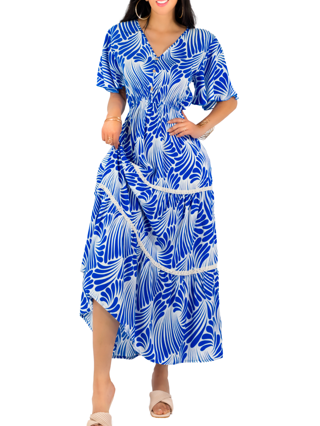 Foto 2 pulgar | Vestido Largo Casual Mujer Fresco Cómodo Ves-1018 Azul Primavera Verano