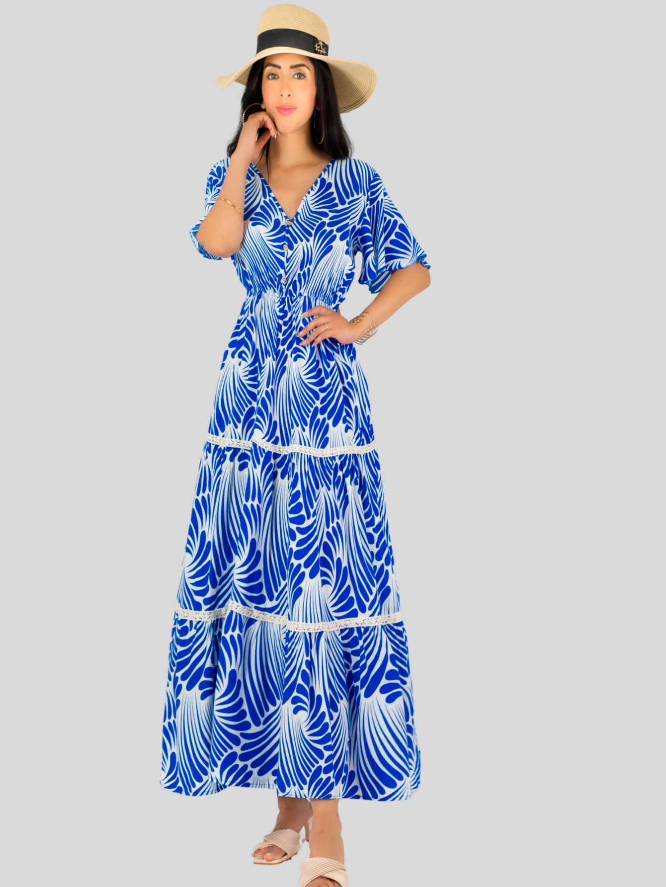 Foto 3 pulgar | Vestido Largo Casual Mujer Fresco Cómodo Ves-1018 Azul Primavera Verano