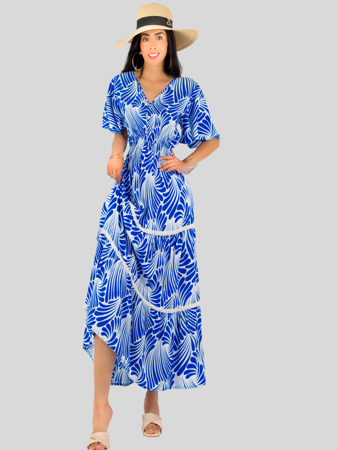 Foto 5 pulgar | Vestido Largo Casual Mujer Fresco Cómodo Ves-1018 Azul Primavera Verano