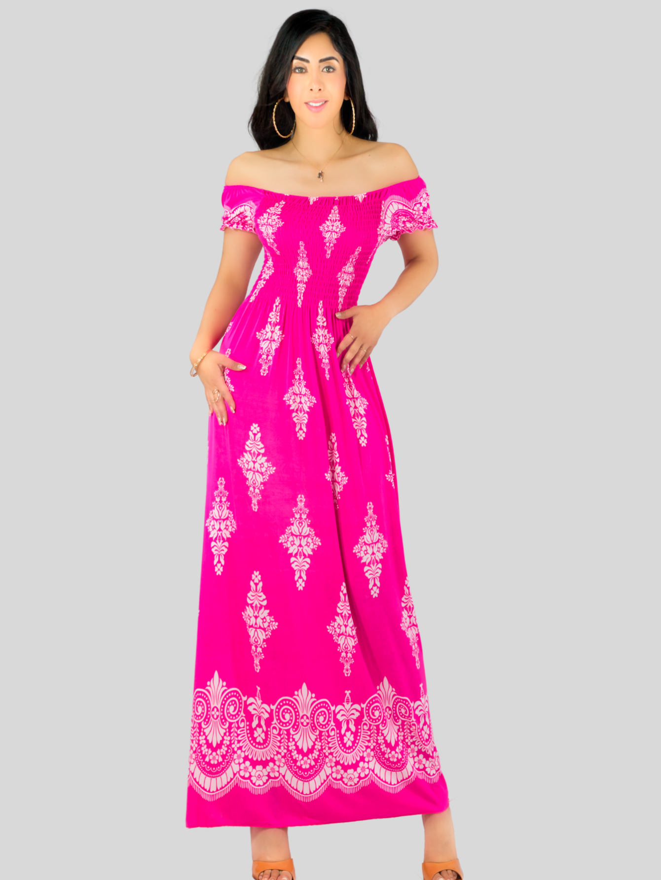 Foto 3 pulgar | Vestido Maxi Casual Mujer Largo Cómodo Ves-1024 Fucsia Estilo Boho