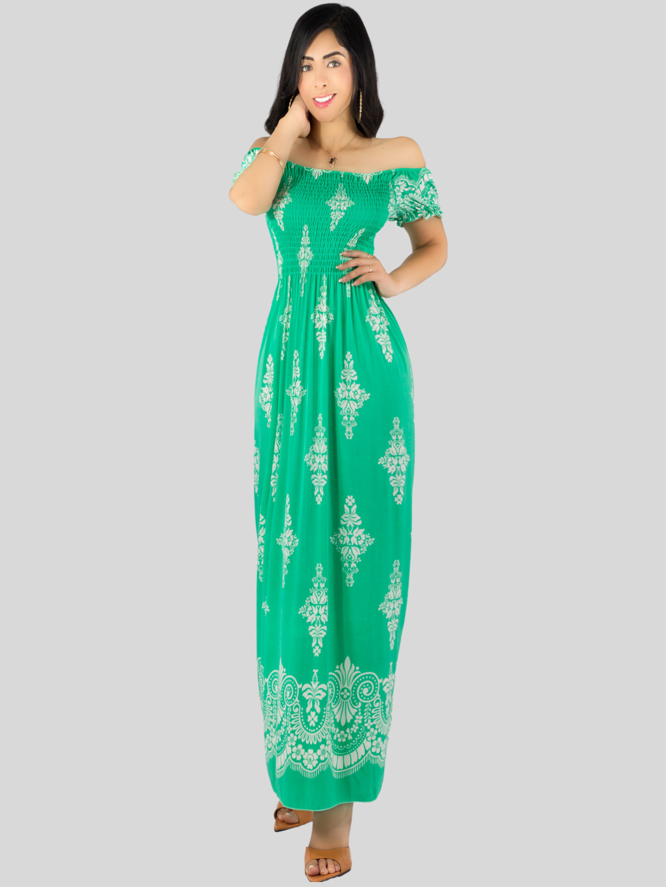 Foto 2 | Vestido Maxi Casual Mujer Largo Cómodo Ves-1024 Verde Estilo Boho