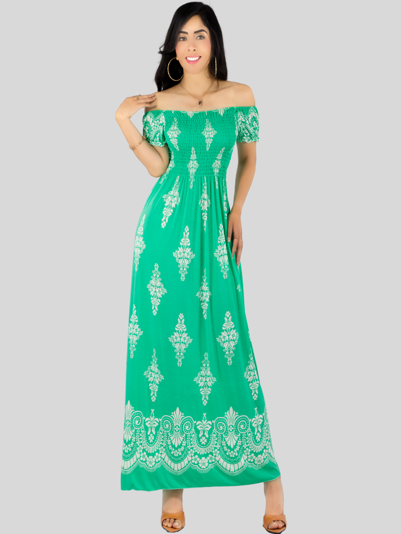 Foto 4 | Vestido Maxi Casual Mujer Largo Cómodo Ves-1024 Verde Estilo Boho