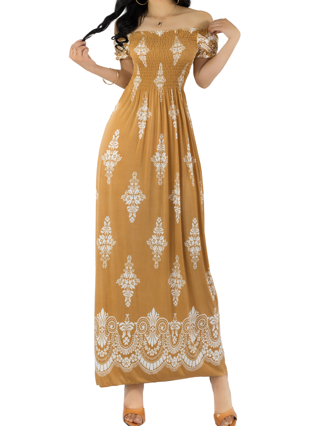 Vestido Maxi Casual Mujer Largo Cómodo Ves-1024 Café Claro Estilo Boho