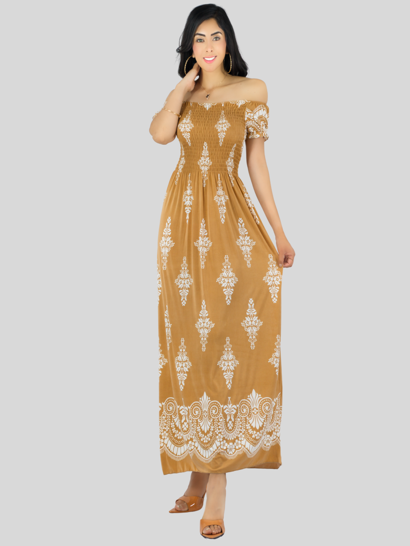 Foto 2 | Vestido Maxi Casual Mujer Largo Cómodo Ves-1024 Café Claro Estilo Boho